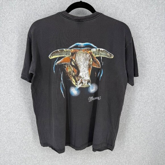 Wrangler Mens Vintage 90s Bull Graphic T Shirt Size XL Black Distressed Thrashed - Picture 1 of 14